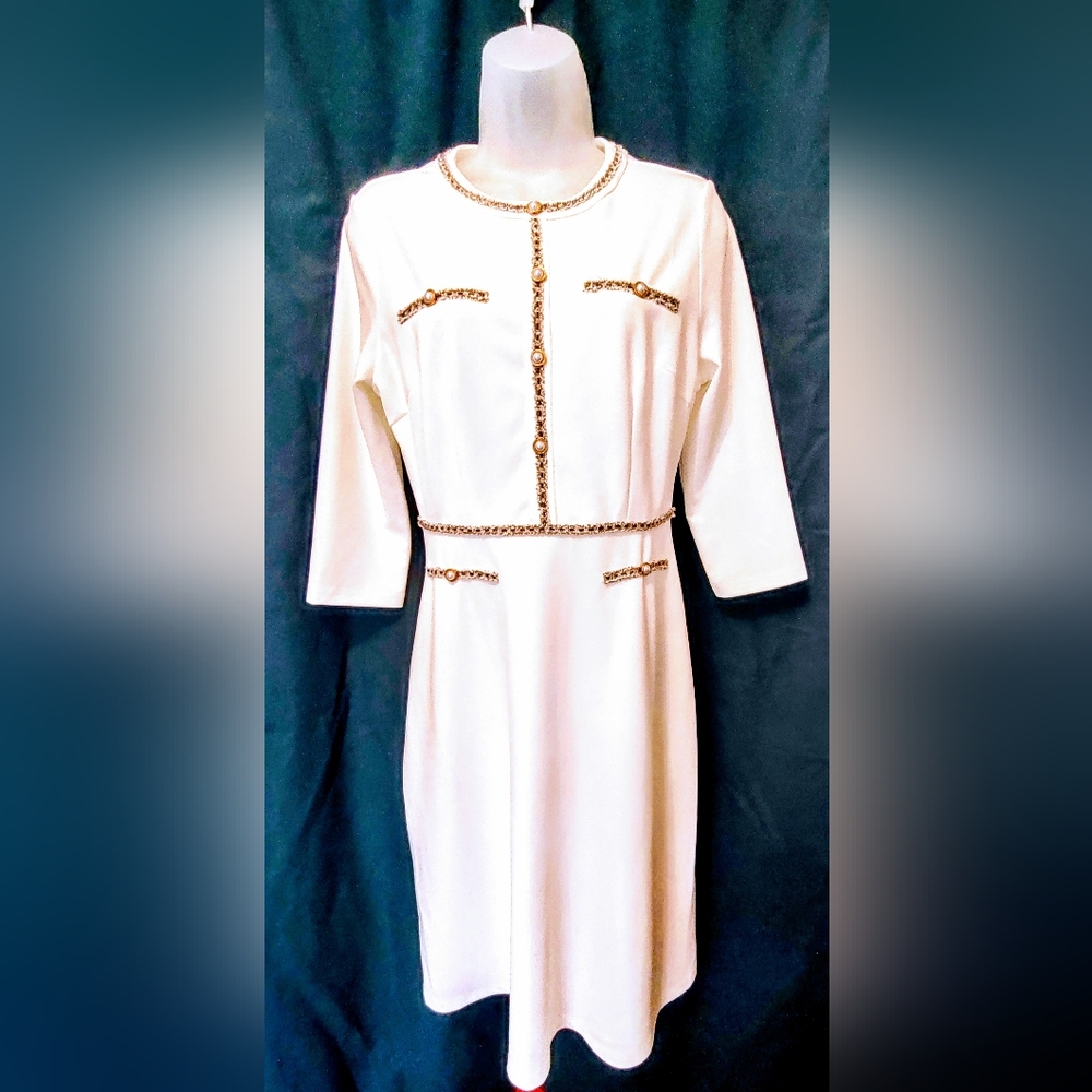 Chic White Dress with Gold Details